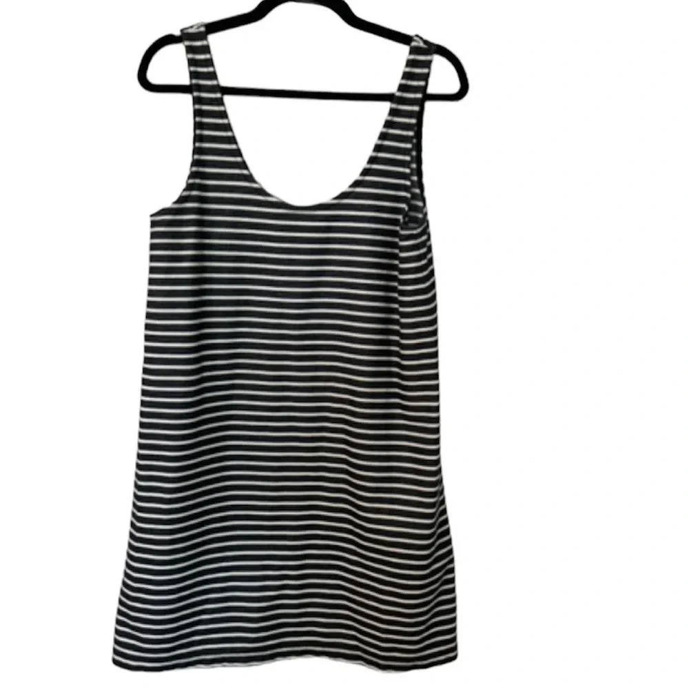 Madewell Women's Gray/White Striped Effortless Cotton Blend Tank Dress Sz M GUC